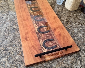Extra Large Horseshoe Serving Tray – Cherry or Walnut & Epoxy Resin Tray
