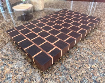 Handmade Brick Pattern End Grain Cutting Board in Walnut and Maple
