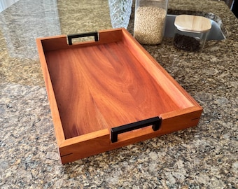 Honduran Mahogany Serving Tray – Solid Wood Bottom with Black Handles