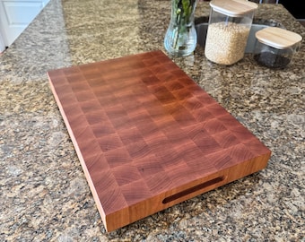Tabla de cortar grande de madera de cerezo hecha a mano con veta transversal – Bloque de carnicero