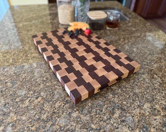 Large End Grain Cutting Board – Maple & Brazilian Cherry Butcher Block with Stainless Steel Feet