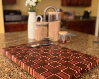 Handmade End Grain Cutting Board – Cherry, Maple & Purpleheart