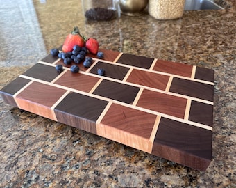 Small Walnut and Cherry Cheese Board with Maple Inlay Strips