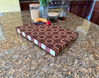 Handmade End Grain Cutting Board – Cherry, Maple & Purpleheart Wood