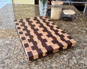 Large End Grain Cutting Board – Maple & Brazilian Cherry Butcher Block, Housewarming Gift