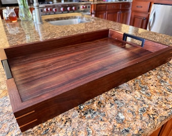 Walnut Serving Tray with Solid Wood Bottom – Charcuterie & Coffee Table Tray