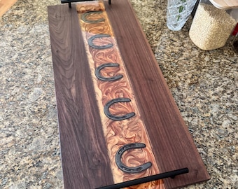 Extra Large Horseshoe Serving Tray – Cherry or Walnut & Epoxy Resin Tray