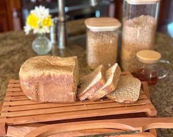 Cherry Bread Crumb Tray with Knife - Solid Wood Bread Board - Spline Miter Joints