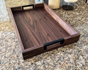 Solid Walnut Serving Tray with Handles – Charcuterie Coffee Table Display