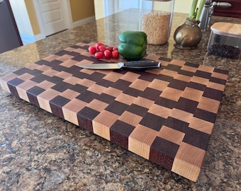 Large End Grain Cutting Board – Maple & Brazilian Cherry Butcher Block with Stainless Steel Feet
