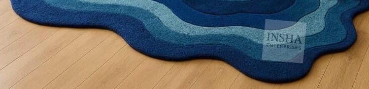 Hand Tufted Modern Wavy Blue Area Rug – Abstract Ocean Inspired Carpet ...