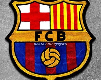 FC Barcelona Logo Rug | Football Club Area Rug | Soccer Fan Carpet | Barcelona FCB Home Decor | Sports Room Floor Mat
