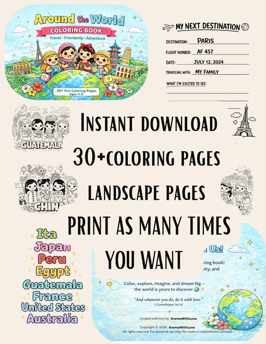 Around the World Coloring Book for Kids | Travel Activity Pages ...