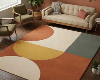 Hand Tufted Wool Area Rug | Mid-Century Modern Geometric Carpet