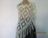 WARM WHITE SCARF Triangular Wool Acrylic Wrap White Hand Knitted