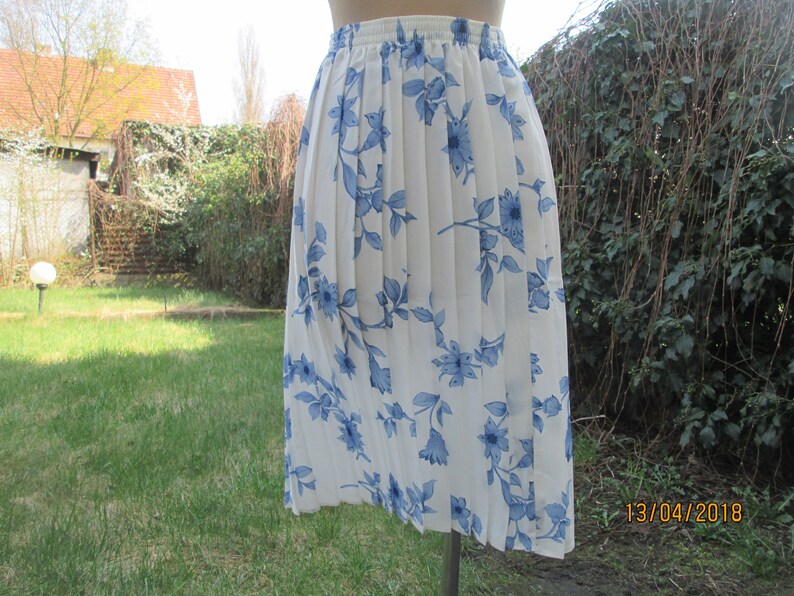 Pleated Skirt Pleated Skirts Skirt Vintage Floral Elastic Waist Size EUR38 40 UK10 12 Highwaisted Small Size White