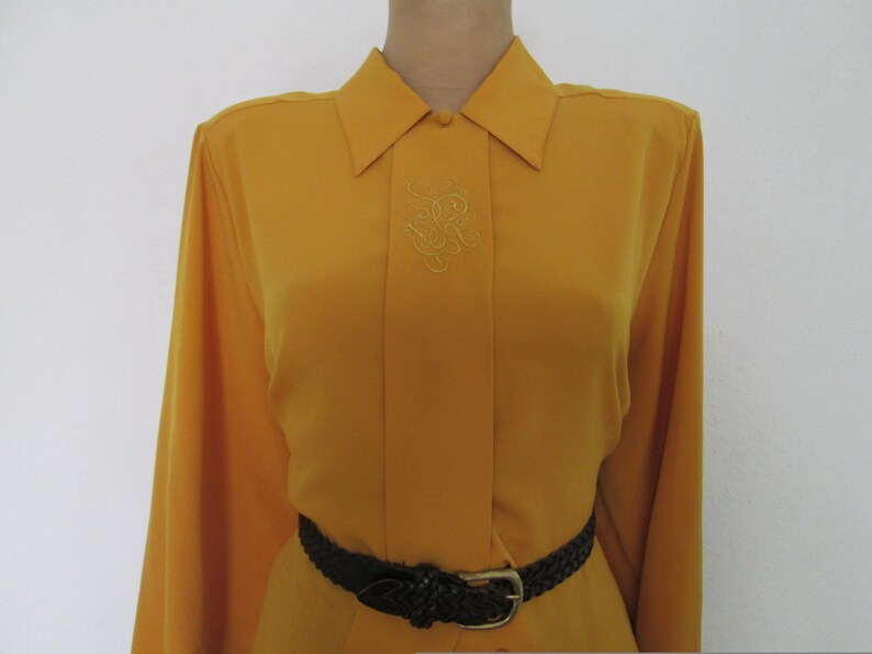 Womens Blouse Blouse Vintage Yellow Blouse Blouse Mustard Women Buttoned Blouse Size EUR40 UK12