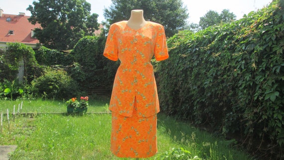 Silk Skirt Suit / 2 PC Skirt Suit / Orange Skirt S
