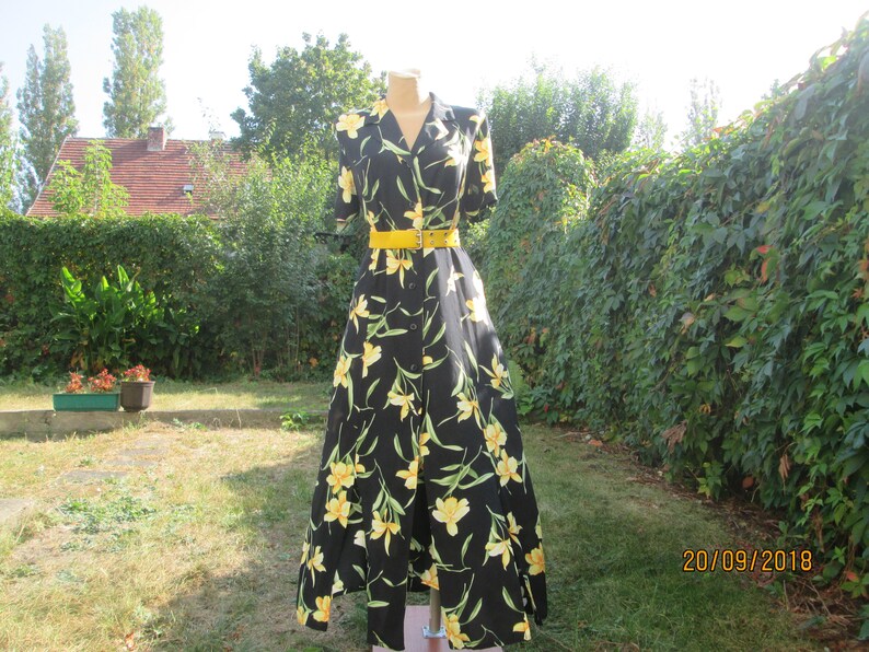 Long Buttoned Dress Dress Vintage Dress Maxi Size EUR44 X UK16 Viscose Floral Dress with Slits