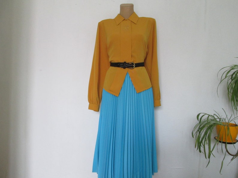 Womens Blouse Blouse Vintage Yellow Blouse Blouse Mustard Women Buttoned Blouse Size EUR40 UK12