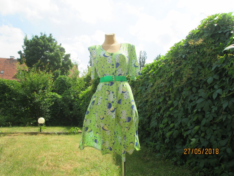 Buttoned Dress  Dress Vintage  Green  Navy  Yellow  Summer Dress  Size EUR46  UK18  Shirt Dress  Adjusting Strap
