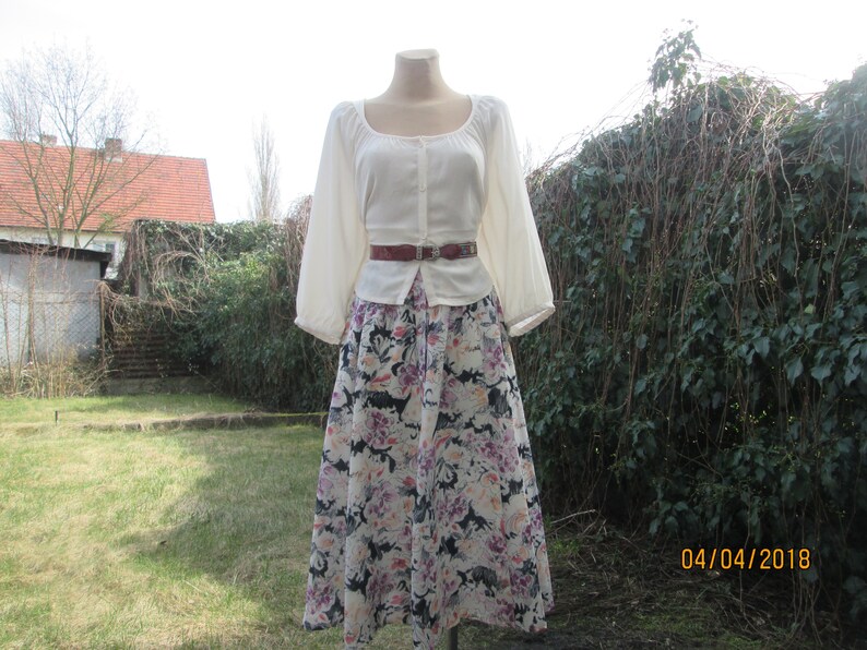 Buttoned Skirt Skirt Vintage A Line Skirt Full Skirt Elastic Waist Skirt Size EUR40 42 UK12 14 Long Midi