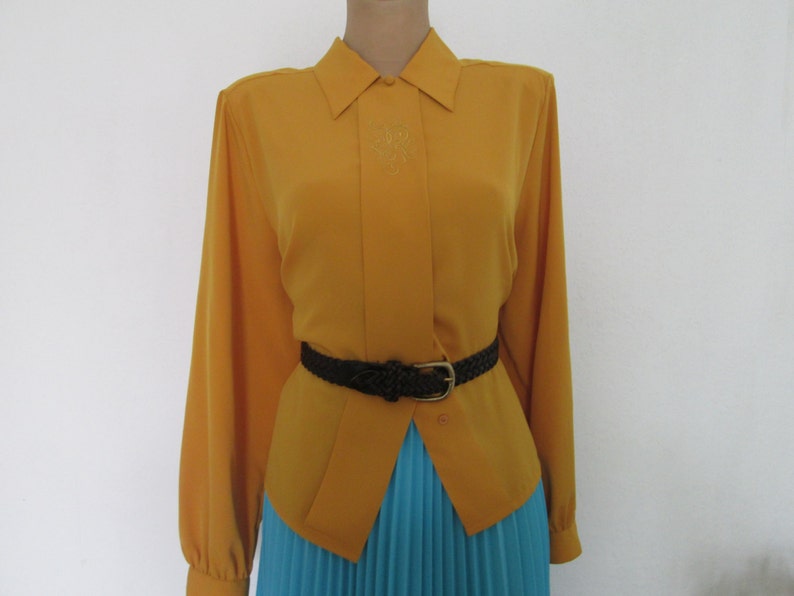 Womens Blouse Blouse Vintage Yellow Blouse Blouse Mustard Women Buttoned Blouse Size EUR40 UK12