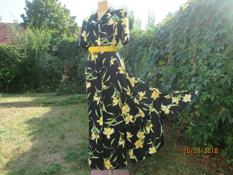 Long Buttoned Dress Dress Vintage Dress Maxi Size EUR44 X UK16 Viscose Floral Dress with Slits