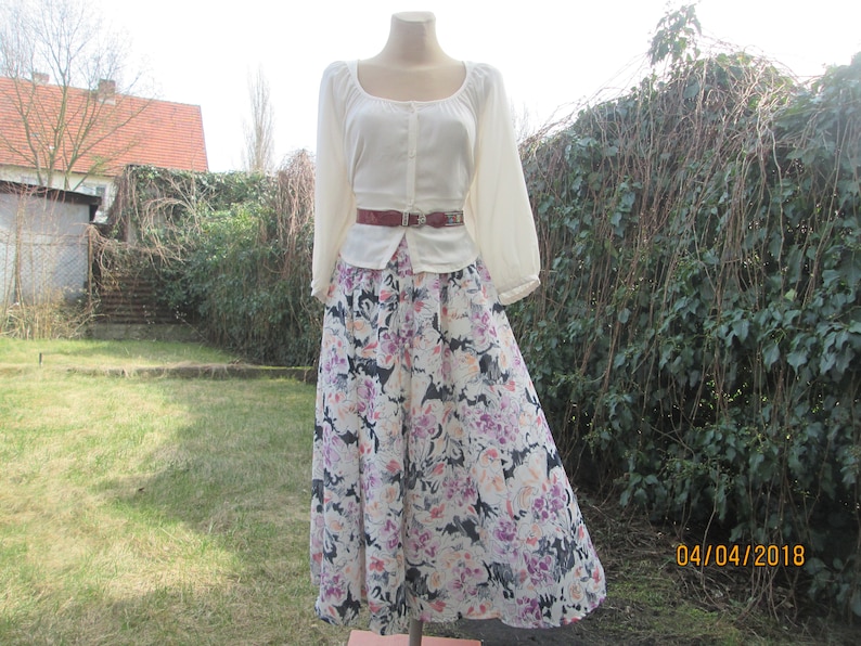 Buttoned Skirt Skirt Vintage A Line Skirt Full Skirt Elastic Waist Skirt Size EUR40 42 UK12 14 Long Midi