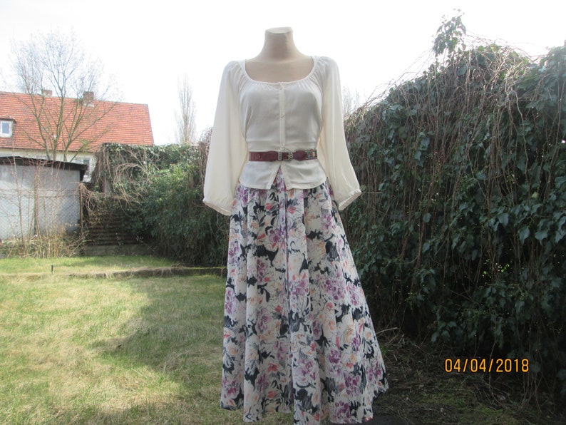 Buttoned Skirt Skirt Vintage A Line Skirt Full Skirt Elastic Waist Skirt Size EUR40 42 UK12 14 Long Midi