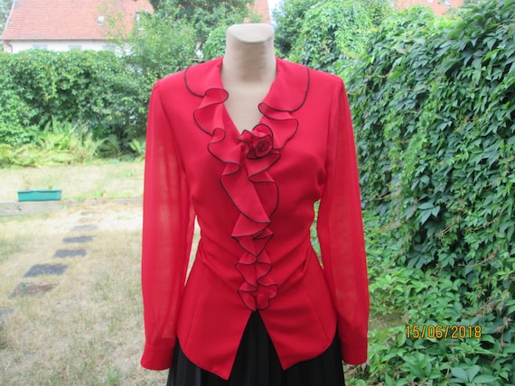 Womens Blouse Blouse Vintage Buttoned Blouse Black Blouse Size EUR40 UK12 Nice Collar with Beads
