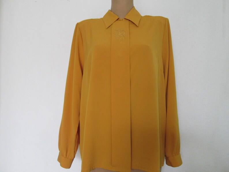 Womens Blouse Blouse Vintage Yellow Blouse Blouse Mustard Women Buttoned Blouse Size EUR40 UK12