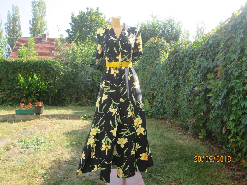 Long Buttoned Dress Dress Vintage Dress Maxi Size EUR44 X UK16 Viscose Floral Dress with Slits
