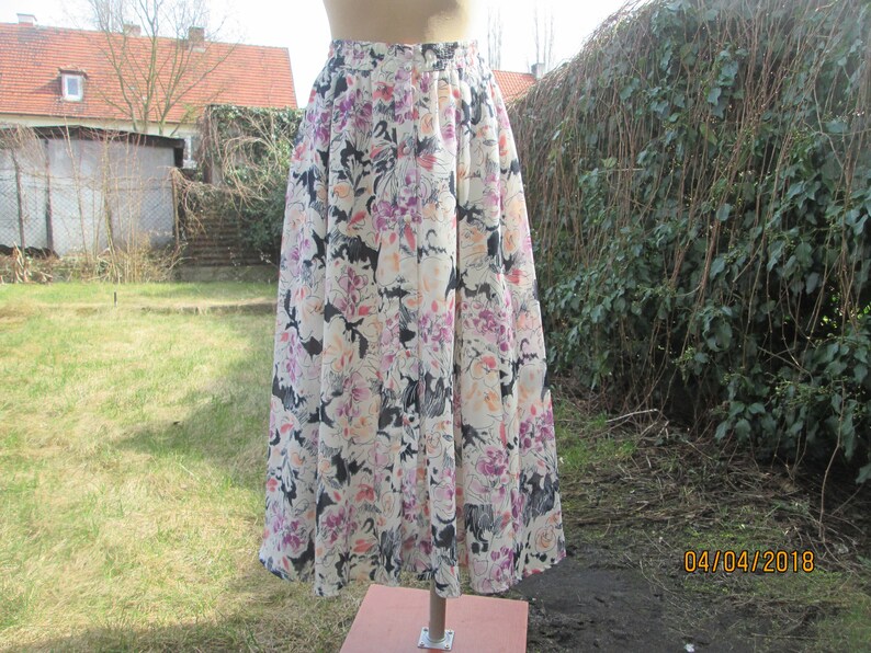 Buttoned Skirt Skirt Vintage A Line Skirt Full Skirt Elastic Waist Skirt Size EUR40 42 UK12 14 Long Midi
