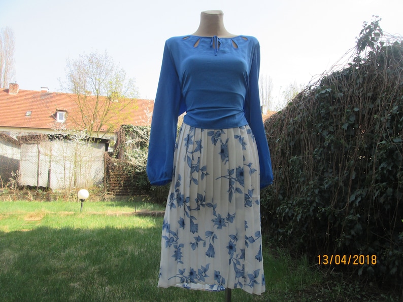 Pleated Skirt Pleated Skirts Skirt Vintage Floral Elastic Waist Size EUR38 40 UK10 12 Highwaisted Small Size White