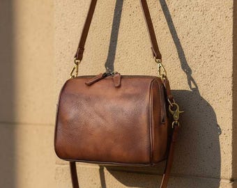 Handmade Vintage Brown Leather Crossbody Bag | Genuine Leather Satchel Purse