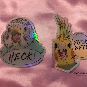 ファック・オフ・ヘック・バード オカメインコ インコ セキセイインコ レインボー ホロ ダイカット ステッカー