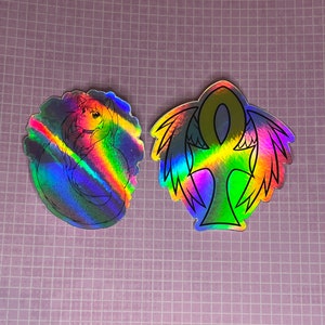 Farra Fat Cat or Winged Ankh Rainbow Holo Die Cut Sticker