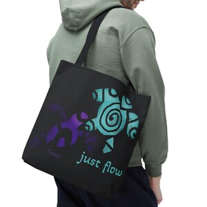Sea Turtle Tote Bag, Aesthetic Zen Ocean Art Shoulder Bag, Marine Life Gift for Scuba Divers, Original Hand-Drawn Design by Tukass
