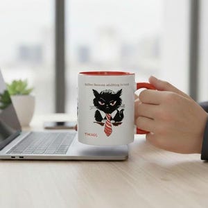 Funny Grumpy Cat Mug-Sarcastic Red Coffee Cup-Moody Cat Lover Gift -Office Humor Mug for Coworker -11oz Ceramic Tea Cup-White Elephant Gift