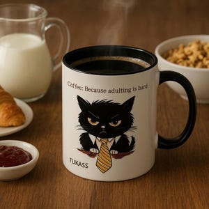Funny Grumpy Cat Mug - Black Sarcastic Coffee Cup - Black Cat Lover Gift - Office Humor Mug - 11oz Ceramic - White Elephant Gift - Moody