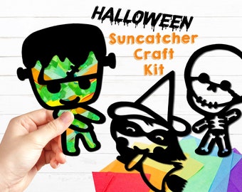 Halloween suncatcher kit - Halloween class party craft - Halloween gift - fall classroom activity - DIY arts and crafts kit for kids