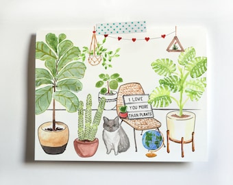 Urban Jungle Houseplant Valentines Card - I love you more than plants