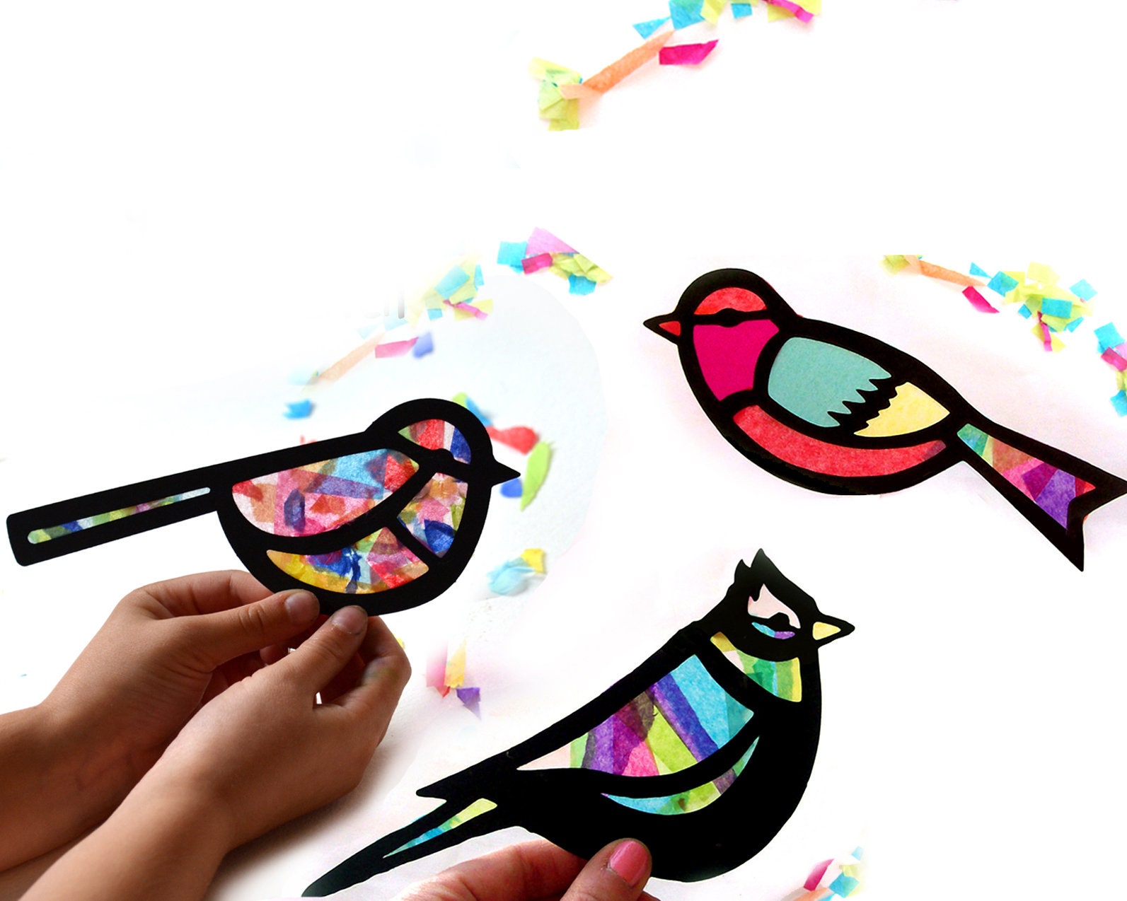 9 Birds Kids Craft Stained Glass Suncatcher Kit Using Tissue Etsy Canada