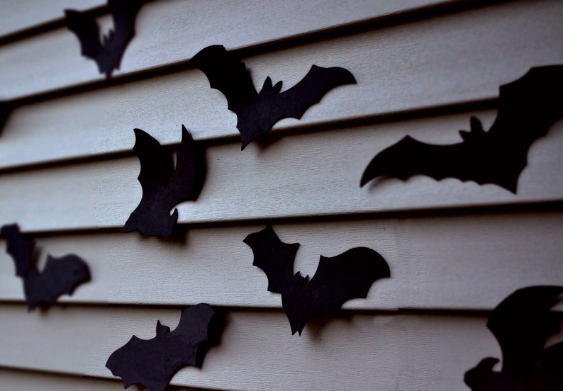 Bat Outdoor Waterproof Halloween Decoration 16 Bats, Reusable Wall Decoration, Waterproof Indoor or Outdoor foam bats image 1