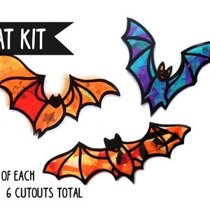 Kids Halloween Bats Craft Kit Leaves, bats or pumpkins, Papercraft suncatcher kit image 1