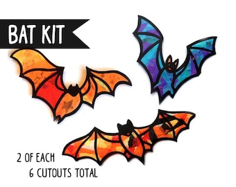 Kids Halloween Bats Craft Kit - Leaves, bats or pumpkins, Papercraft suncatcher kit