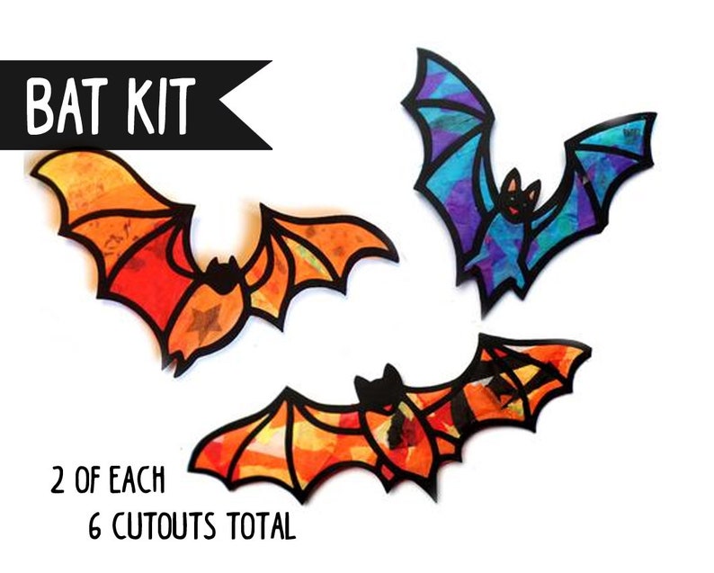 Kids Halloween Bats Craft Kit Leaves, bats or pumpkins, Papercraft suncatcher kit image 1