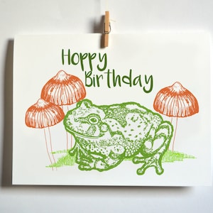 Hoppy Birthday Frog and Mushrooms Card