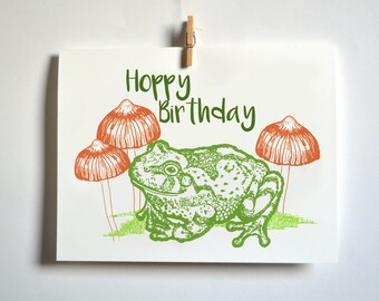 Hoppy Birthday Frog and Mushrooms Card
